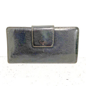 Vintage Fossil black leather wallet bifold coin pocket contrast interior ID slot